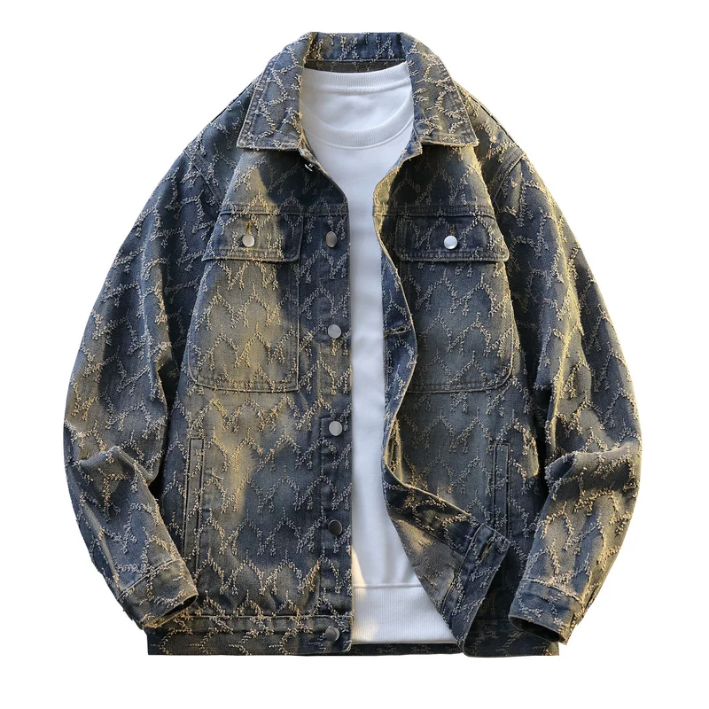 Herren Oversize-Jeansjacke mit gestepptem Allover‑Muster und Brusttaschen Nord Taschen