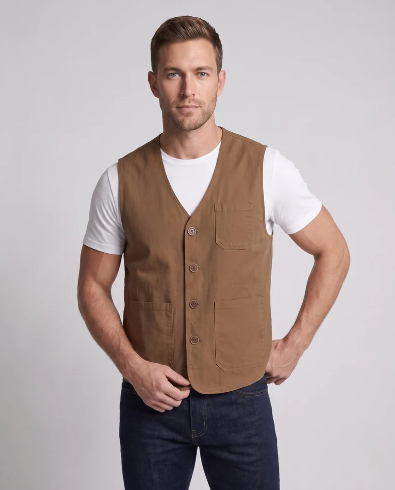 Herren Leichtgewicht Canvas Utility Weste mit mehreren Taschen, D-Ring und Mesh-Futter