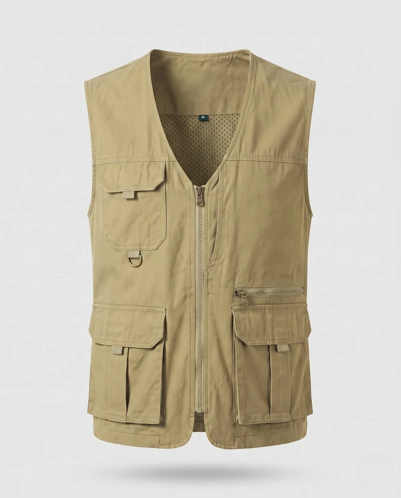 Herren Leichtgewicht Canvas Utility Weste mit mehreren Taschen, D-Ring und Mesh-Futter