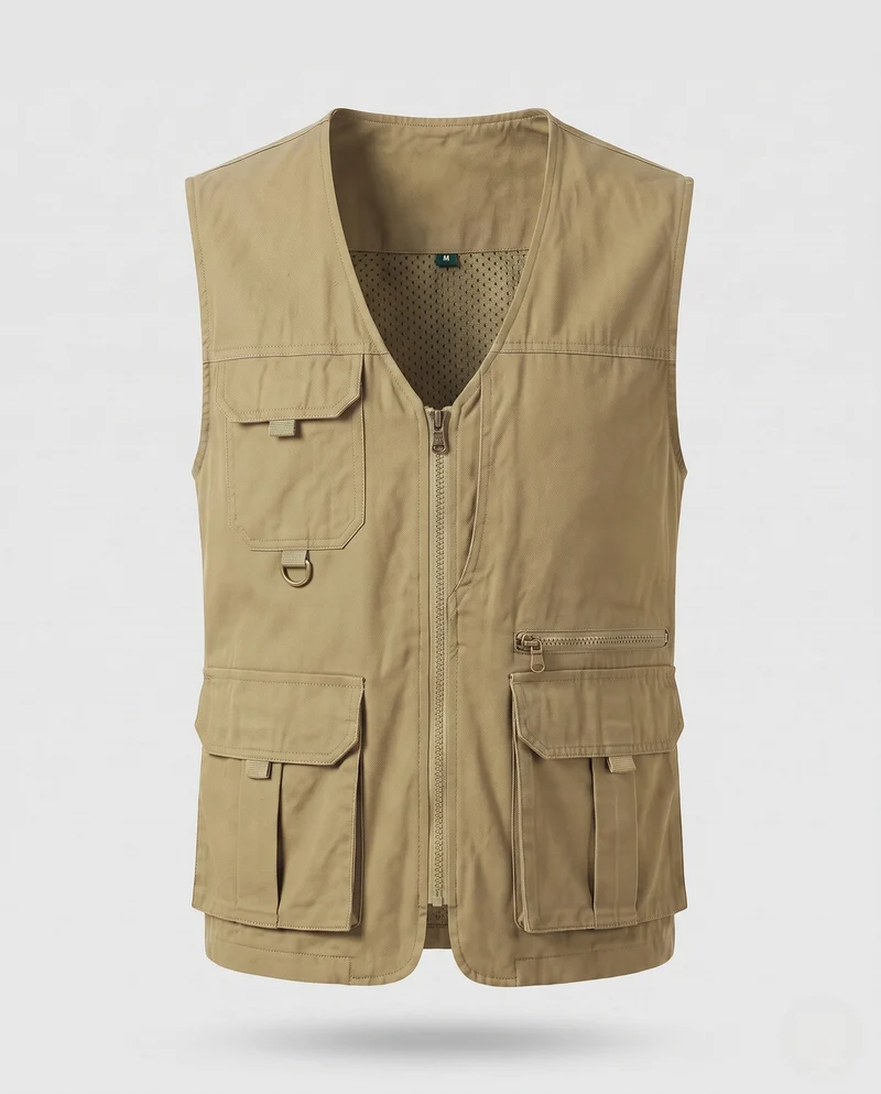 Herren Leichtgewicht Canvas Utility Weste mit mehreren Taschen, D-Ring und Mesh-Futter