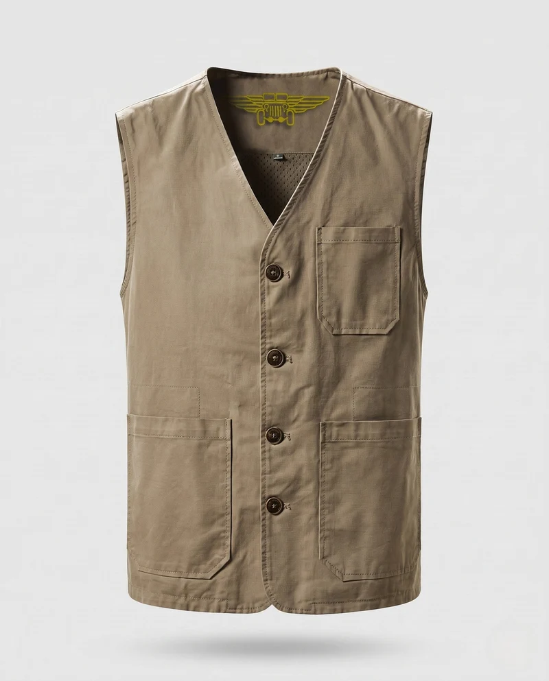Herren Leichtgewicht Canvas Utility Weste mit mehreren Taschen, D-Ring und Mesh-Futter