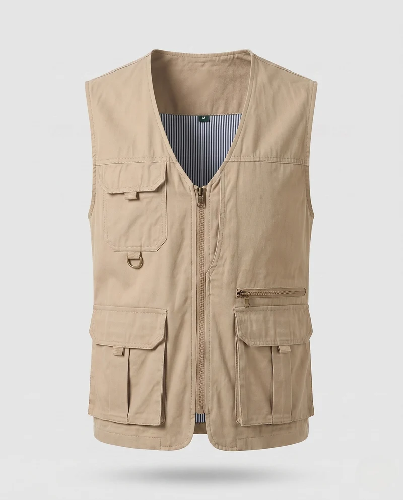 Herren Leichtgewicht Canvas Utility Weste mit mehreren Taschen, D-Ring und Mesh-Futter