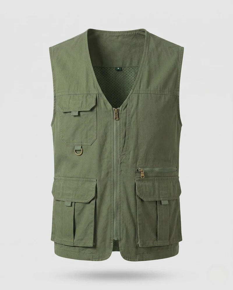 Herren Leichtgewicht Canvas Utility Weste mit mehreren Taschen, D-Ring und Mesh-Futter