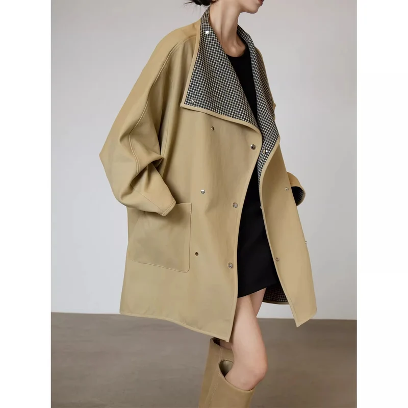 Damen Oversized Übergangsjacke mit kontrastierendem Kragen Nord Taschen