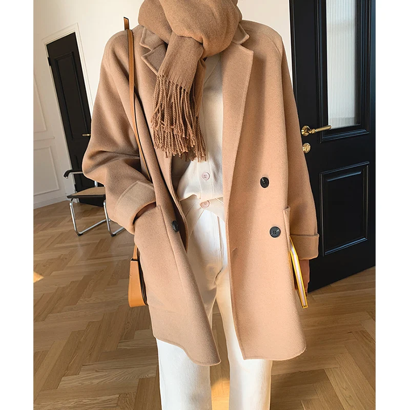 Damen Oversized Mantel mit Taillengürtel Nord Taschen
