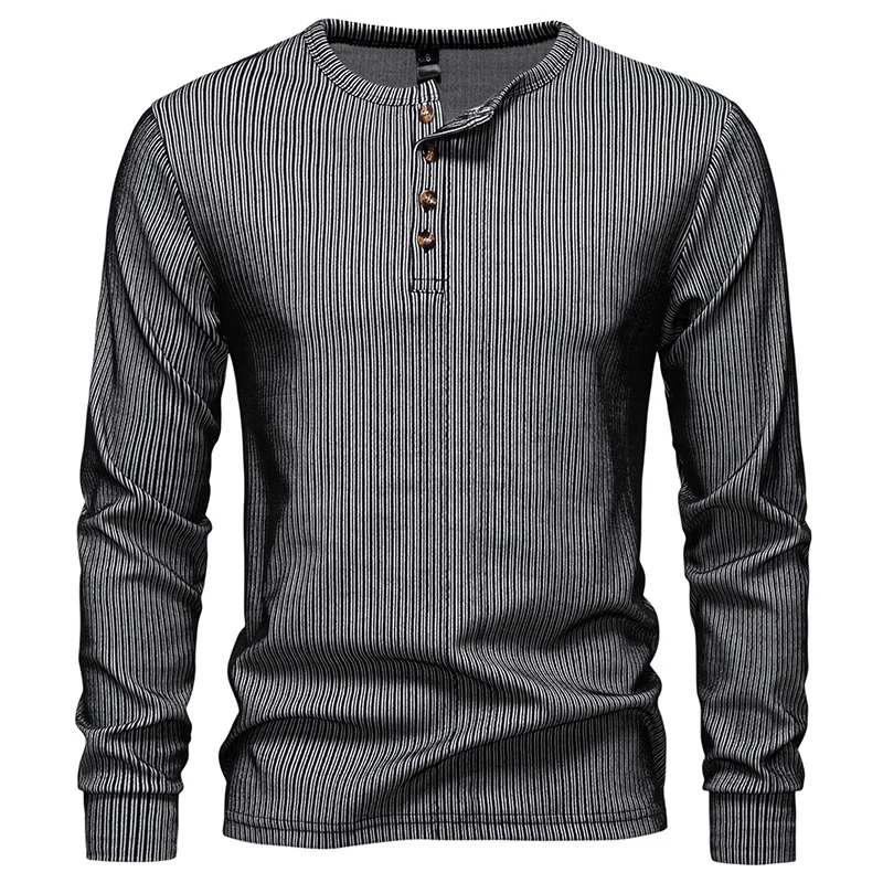 Herren Slim-Fit Gerippter Henley-Langarmpullover mit Rundhalsausschnitt und Knopfleiste Nord Taschen