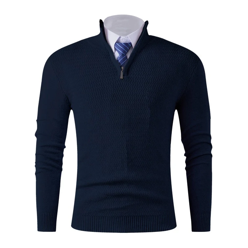 Herren Slim-Fit Feinstrickpullover mit Halbzip und strukturierter Wellenoptik Nord Taschen