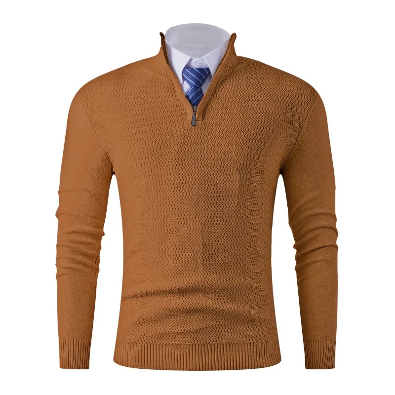 Herren Slim-Fit Feinstrickpullover mit Halbzip und strukturierter Wellenoptik Nord Taschen
