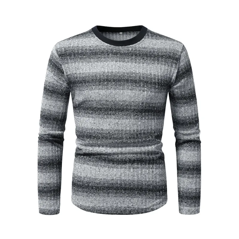 Herren Slim-Fit Feinstrick-Pullover mit horizontalem Farbverlauf und geripptem Strukturmix Nord Taschen