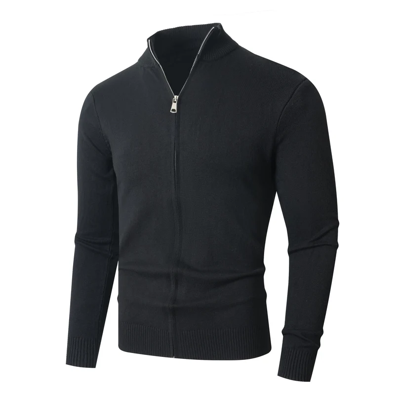 Herren Slim-Fit Feinstrick-Cardigan mit Zweifach-Reißverschluss und Stehkragen Nord Taschen