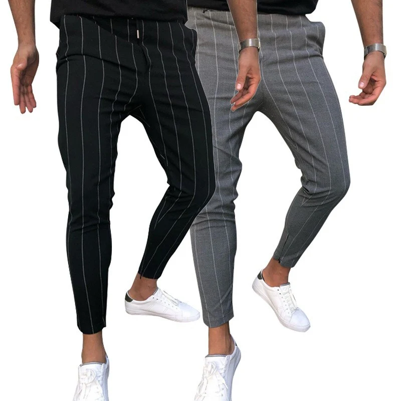 Herren Slim-Fit Cropped Chinohose mit Nadelstreifen und elastischem Bund Nord Taschen