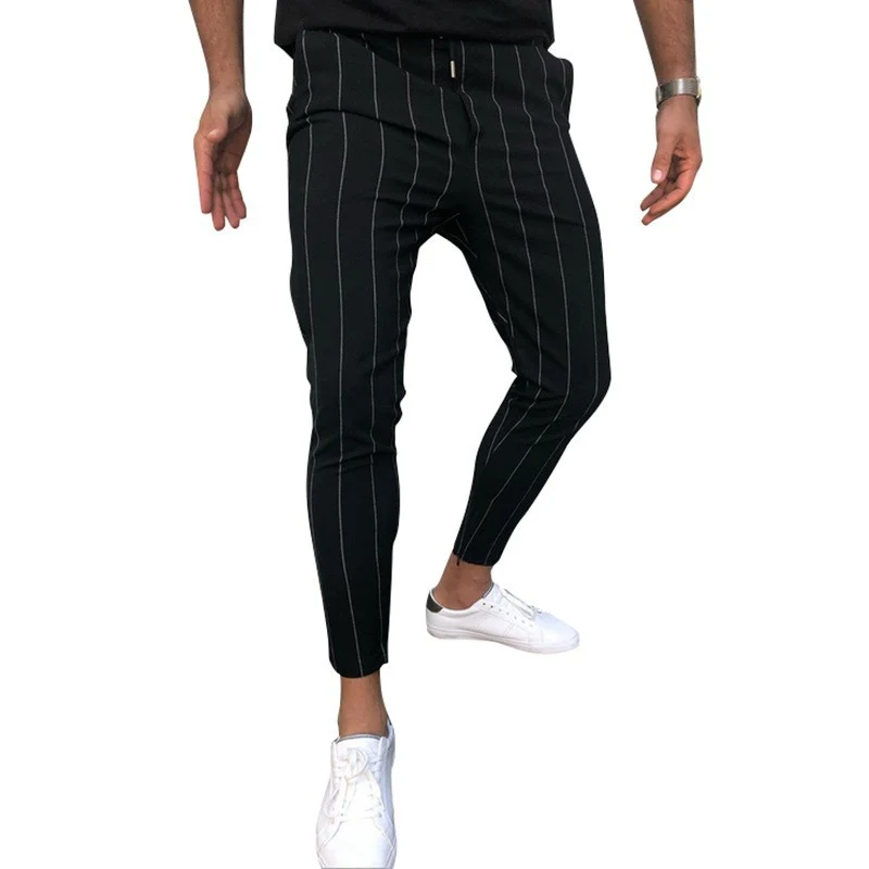 Herren Slim-Fit Cropped Chinohose mit Nadelstreifen und elastischem Bund Nord Taschen