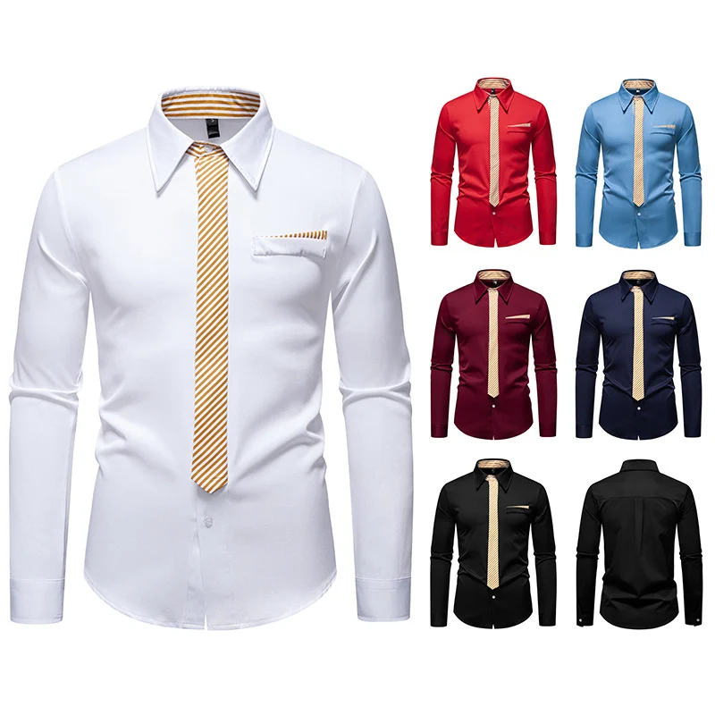 Herren Slim-Fit Businesshemd mit integrierter Krawatten-Optik und Brusttasche Nord Taschen