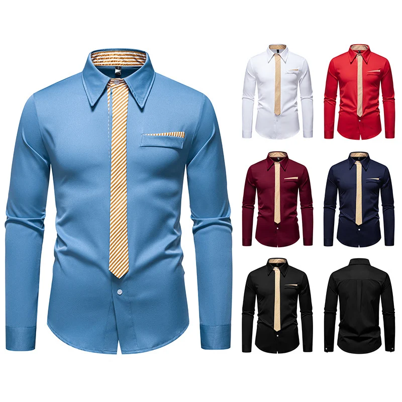 Herren Slim-Fit Businesshemd mit integrierter Krawatten-Optik und Brusttasche Nord Taschen