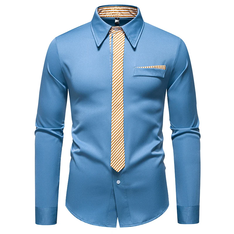 Herren Slim-Fit Businesshemd mit integrierter Krawatten-Optik und Brusttasche Nord Taschen