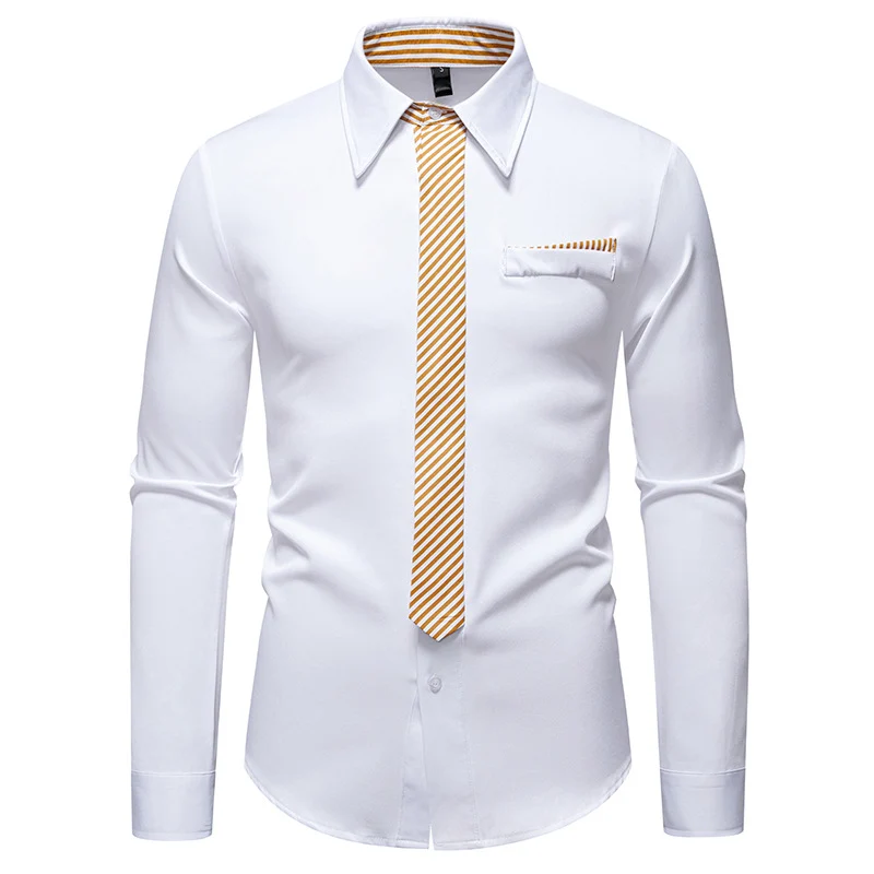 Herren Slim-Fit Businesshemd mit integrierter Krawatten-Optik und Brusttasche Nord Taschen