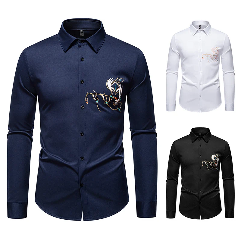 Herren Slim-Fit Businesshemd mit aufwendiger Bruststickerei und Kentkragen Nord Taschen