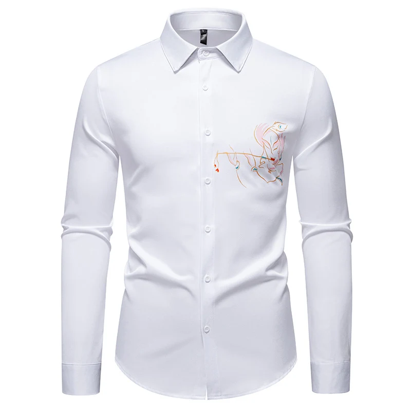 Herren Slim-Fit Businesshemd mit aufwendiger Bruststickerei und Kentkragen Nord Taschen