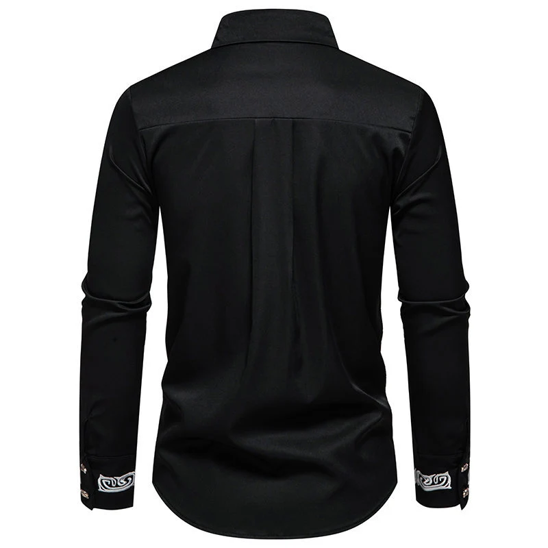 Herren Slim-Fit Business-Hemd mit Stickerei am Kragen und Manschetten Nord Taschen