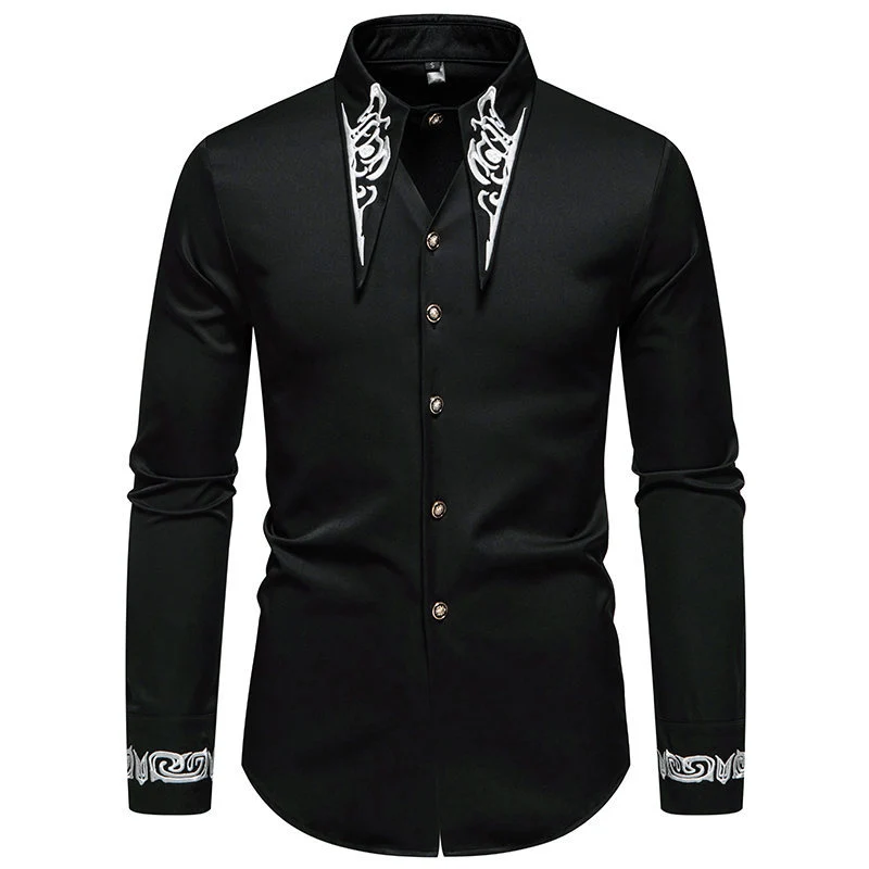 Herren Slim-Fit Business-Hemd mit Stickerei am Kragen und Manschetten Nord Taschen