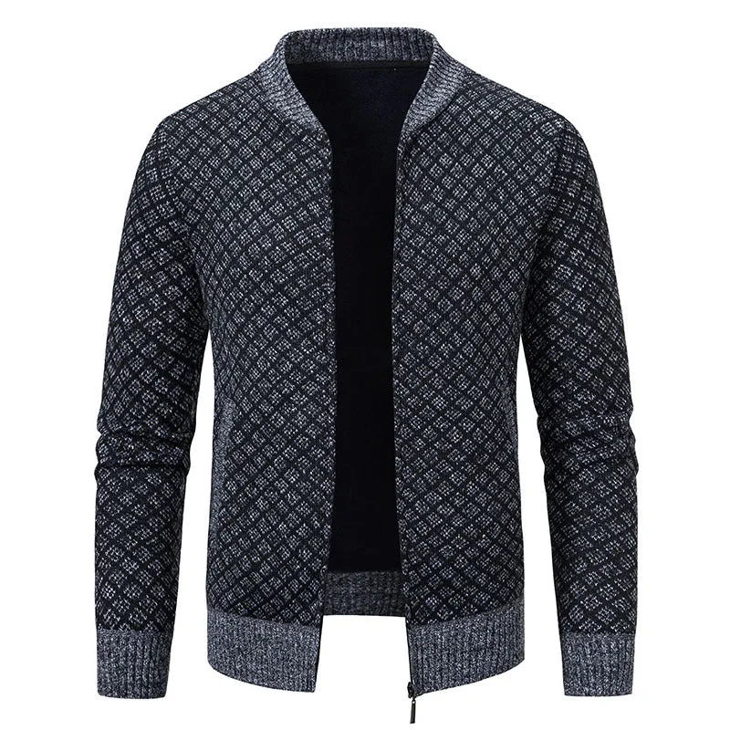 Herren Taillierter Jacquard-Zip-Cardigan mit Diamantstruktur und Eingrifftaschen Nord Taschen