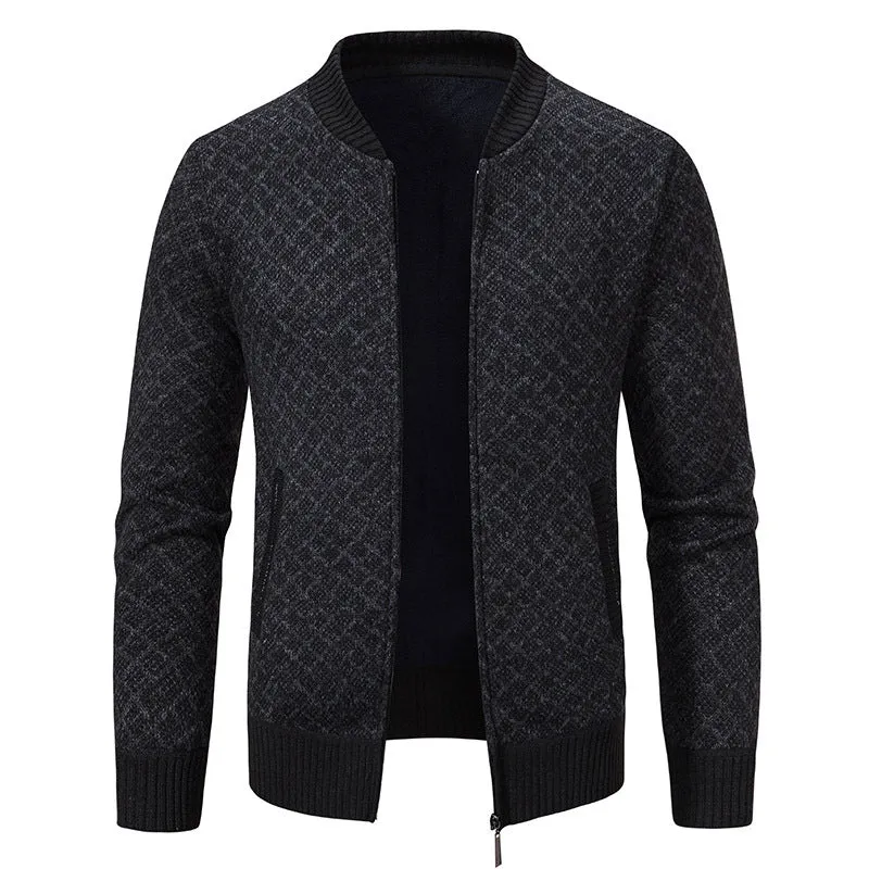 Herren Taillierter Jacquard-Zip-Cardigan mit Diamantstruktur und Eingrifftaschen Nord Taschen