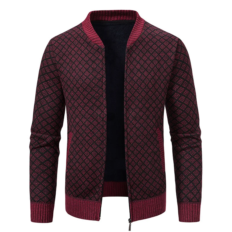 Herren Taillierter Jacquard-Zip-Cardigan mit Diamantstruktur und Eingrifftaschen Nord Taschen