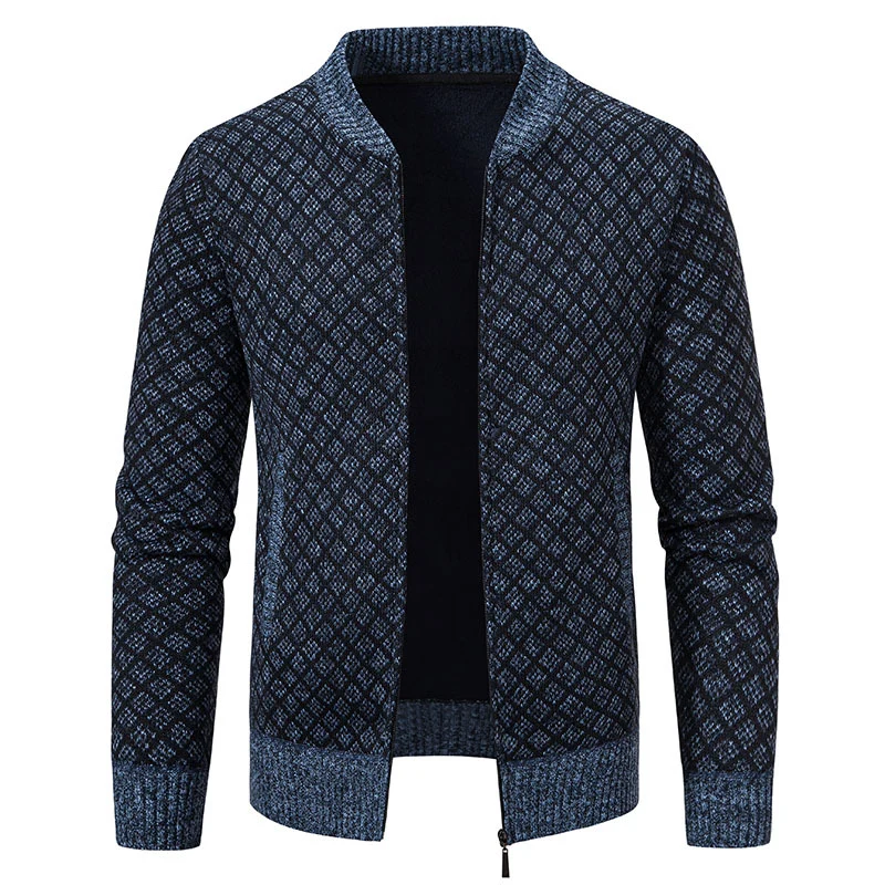 Herren Taillierter Jacquard-Zip-Cardigan mit Diamantstruktur und Eingrifftaschen Nord Taschen