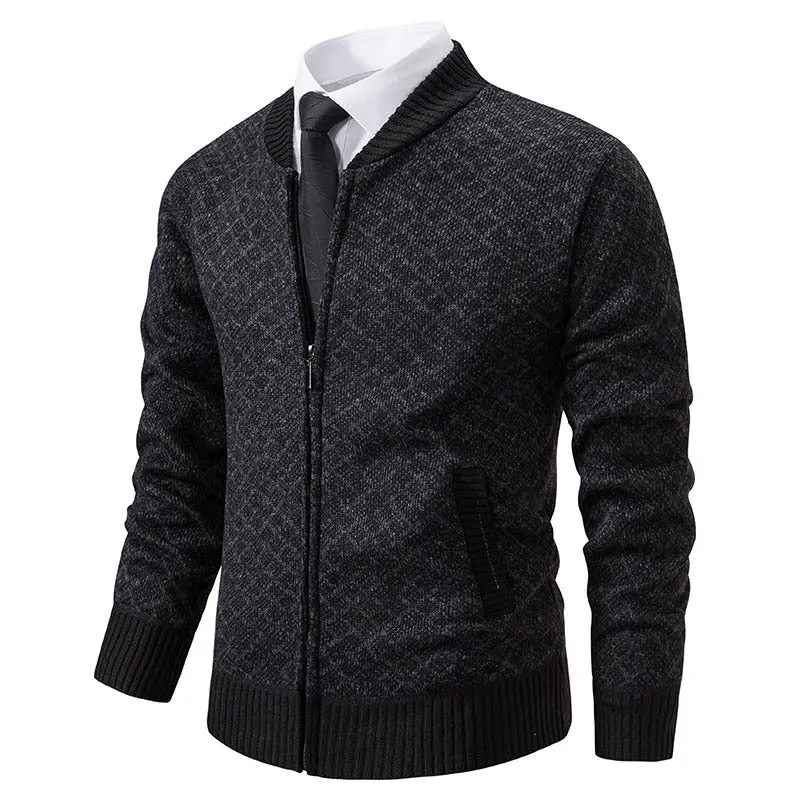 Herren Taillierter Jacquard-Zip-Cardigan mit Diamantstruktur und Eingrifftaschen Nord Taschen