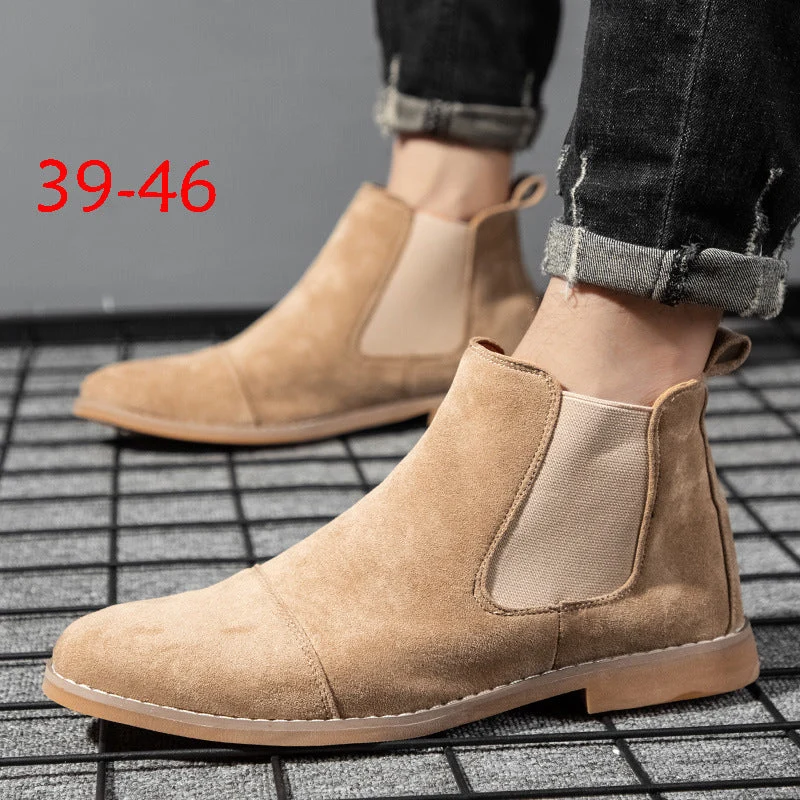Damen Elegante Veloursleder Chelsea Boots mit elastischen Einsätzen