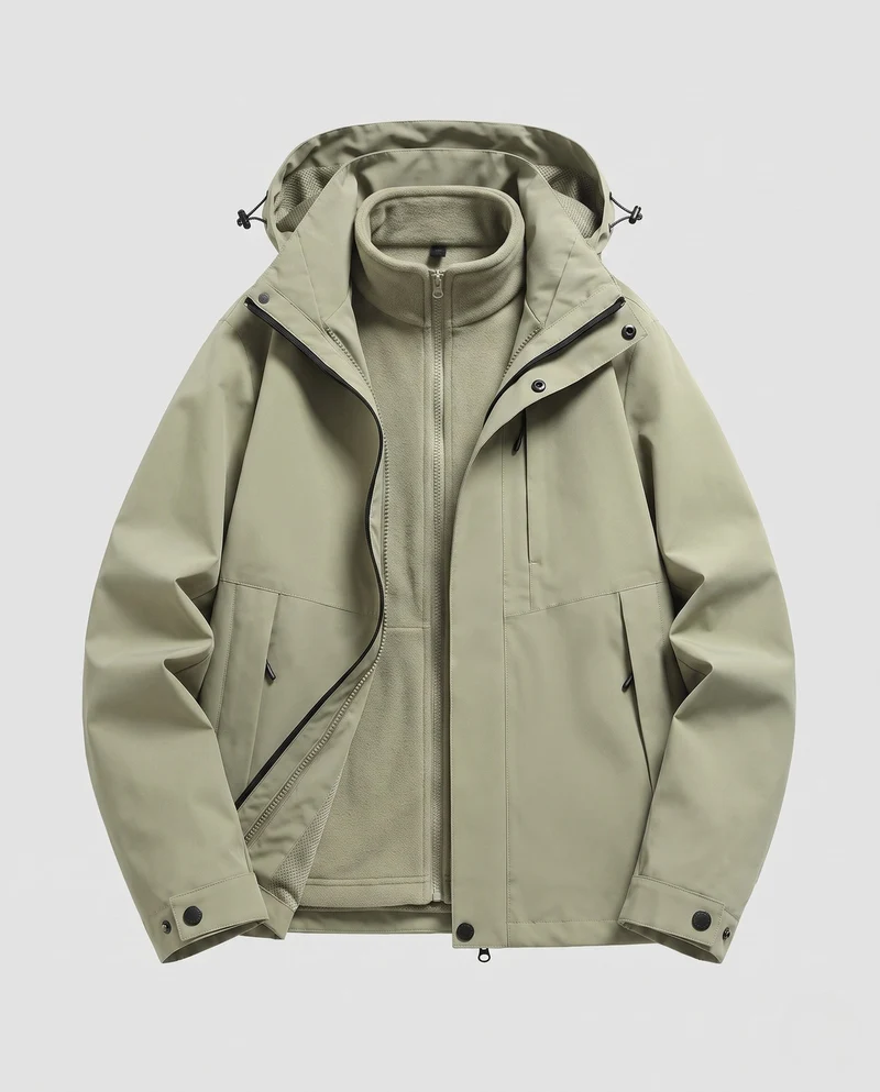 Unisex wasserdichte Softshell-Allwetterjacke mit herausnehmbarer Fleece-Innenjacke und Kapuze
