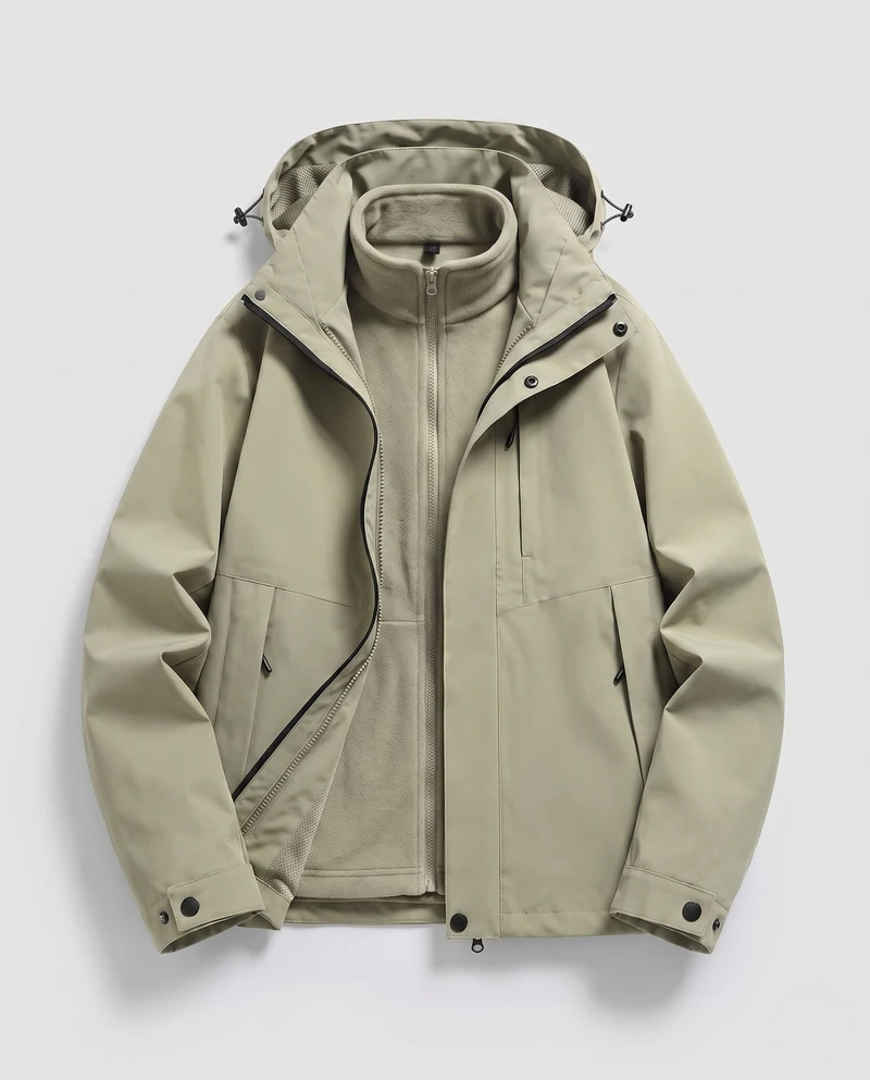 Unisex wasserdichte Softshell-Allwetterjacke mit herausnehmbarer Fleece-Innenjacke und Kapuze