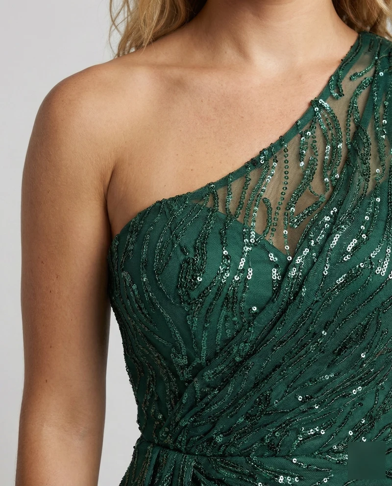 Damen Ein-Schulter Glitzerkleid Korsett-Optik Beinschlitz - Vittorelli