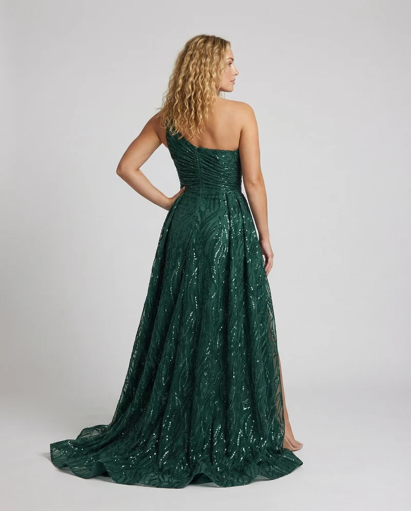 Damen Ein-Schulter Glitzerkleid Korsett-Optik Beinschlitz - Vittorelli