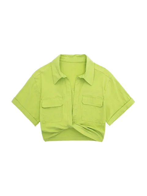 Damen Vintage Kurzarm Leinen Crop Shirt