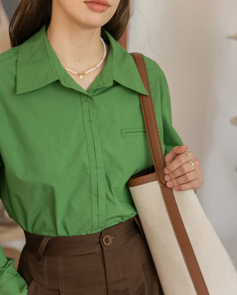 Damen Oversized Hemdbluse mit Brusttasche Nord Taschen