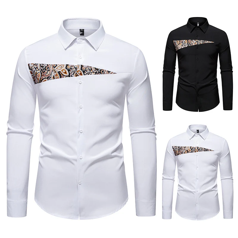 Herren Slim-Fit Business-Hemd mit Paisley-Brustpasse und Kentkragen Nord Taschen
