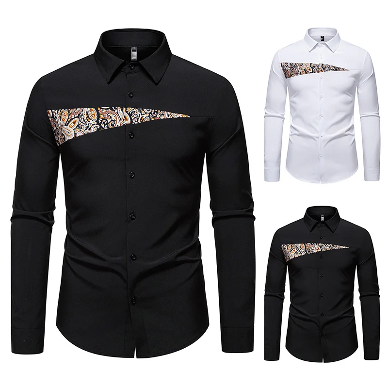 Herren Slim-Fit Business-Hemd mit Paisley-Brustpasse und Kentkragen Nord Taschen