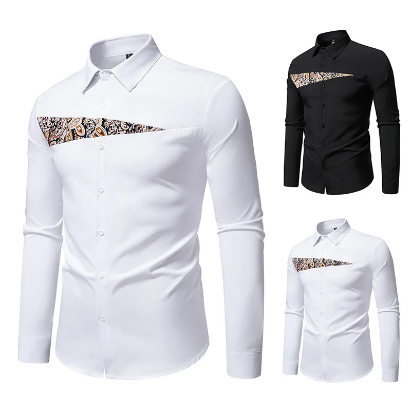 Herren Slim-Fit Business-Hemd mit Paisley-Brustpasse und Kentkragen Nord Taschen