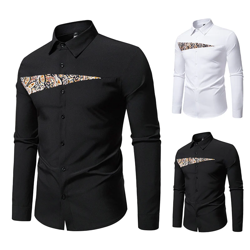 Herren Slim-Fit Business-Hemd mit Paisley-Brustpasse und Kentkragen Nord Taschen