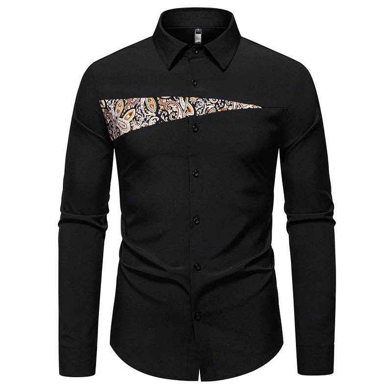Herren Slim-Fit Business-Hemd mit Paisley-Brustpasse und Kentkragen Nord Taschen