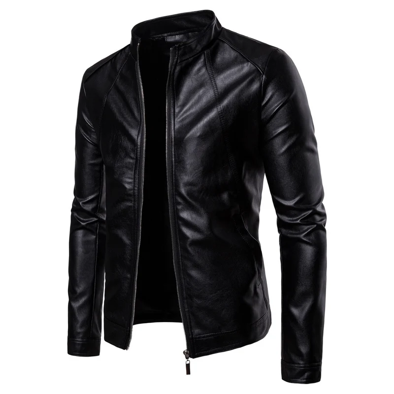 Herren Slim-Fit Biker-inspirierte Kunstlederjacke mit Stehkragen und minimalistischer Nahtführung Nord Taschen