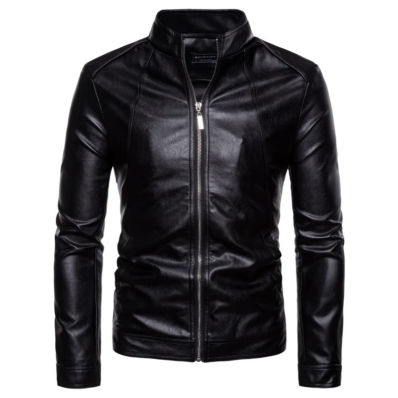 Herren Slim-Fit Biker-inspirierte Kunstlederjacke mit Stehkragen und minimalistischer Nahtführung Nord Taschen