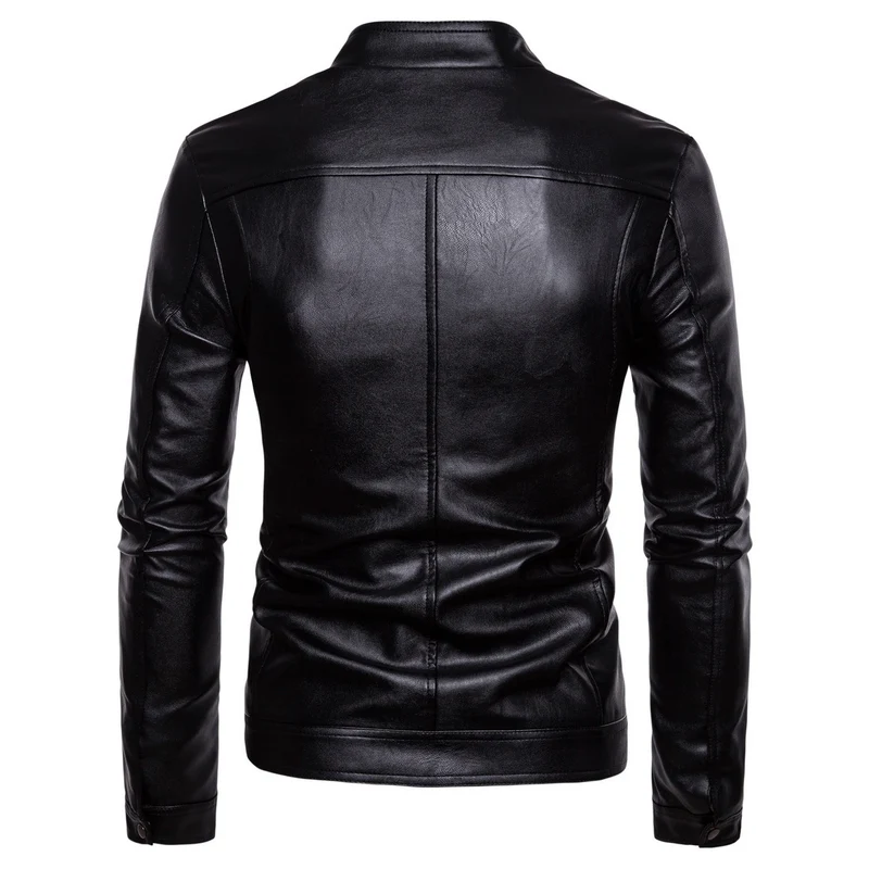 Herren Slim-Fit Biker-inspirierte Kunstlederjacke mit Stehkragen und minimalistischer Nahtführung Nord Taschen