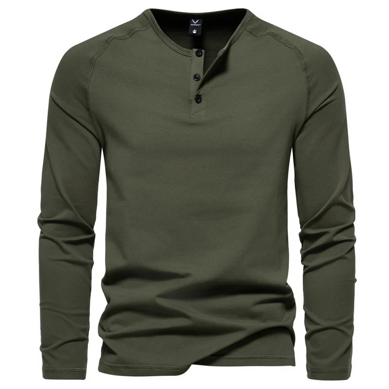 Herren Slim-Fit Baumwoll-Mix Henleyshirt mit Knopfleiste Nord Taschen