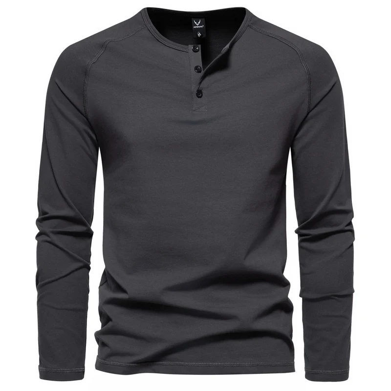 Herren Slim-Fit Baumwoll-Mix Henleyshirt mit Knopfleiste Nord Taschen