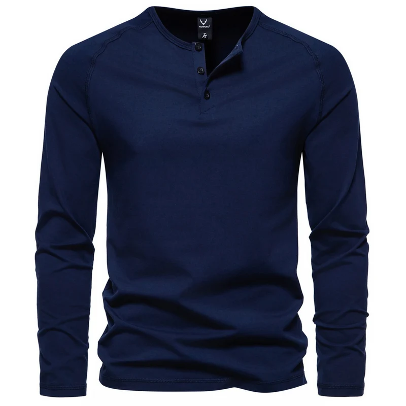 Herren Slim-Fit Baumwoll-Mix Henleyshirt mit Knopfleiste Nord Taschen