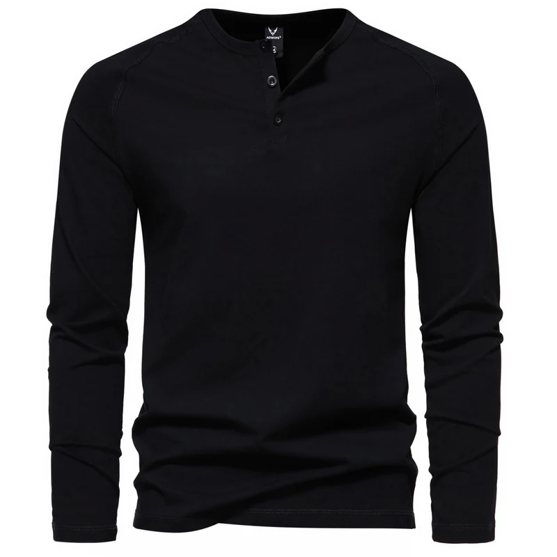 Herren Slim-Fit Baumwoll-Mix Henleyshirt mit Knopfleiste Nord Taschen