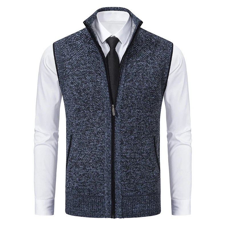 Herren Slim-Fit Ärmellose Strukturstrickweste mit Stehkragen und Frontreißverschluss Nord Taschen