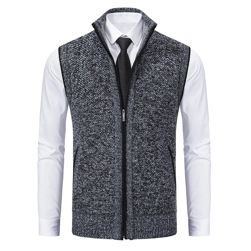 Herren Slim-Fit Ärmellose Strukturstrickweste mit Stehkragen und Frontreißverschluss Nord Taschen